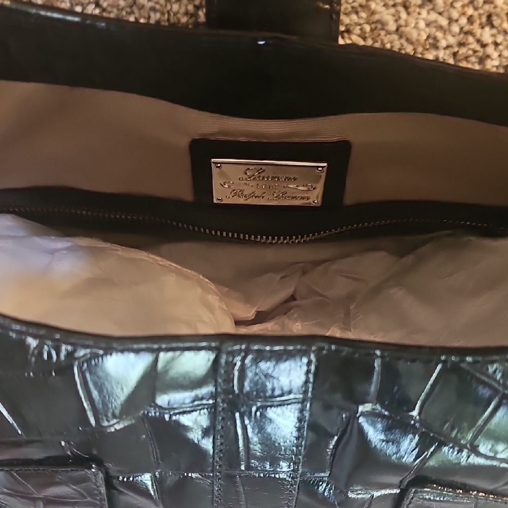 Lauren Ralph Lauren Black Croc-Embossed Leather Shoulder Bag - Picture 7 of 14